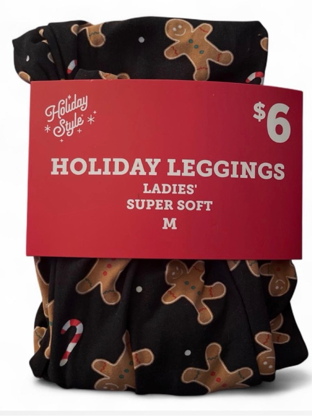 Ladies' Super Soft Black Gingerbread Holiday Leggings - M